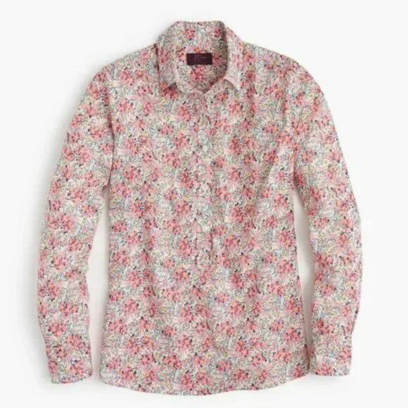 J.Crew x Liberty 6 Popover Shirt Swirling Petals Pink Red Blue Yellow - Picture 1 of 14